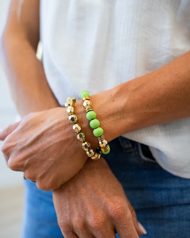 bracelets for daily elegance -Wooden Green and Gold Bracelet Set