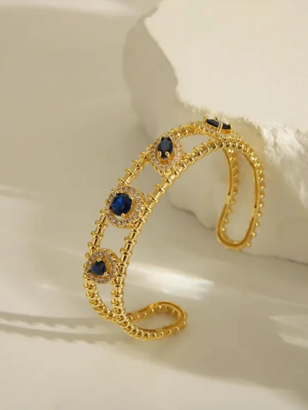 bracelets with topaz blue -24K Gold-Plated Adjustable Royal Blue and Zircon Crystal Bracelet