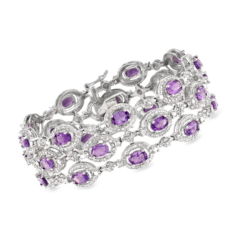 bracelets with moon charm -Ross-Simons Amethyst 3-Row Bracelet With Diamond Accent in Sterling Silver