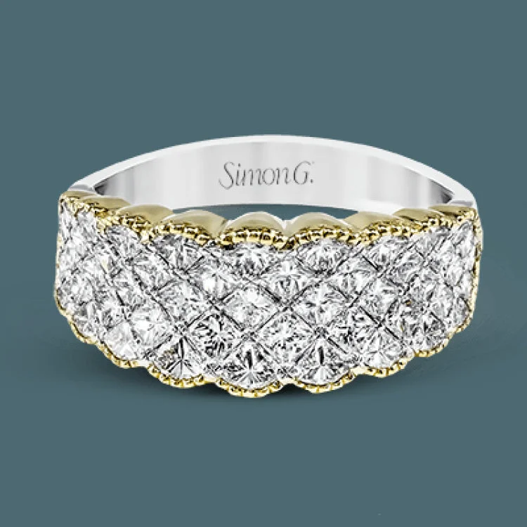 ladies rings boho inspired design -This impressive white and yellow gold ring is accentuated by 2.02 ctw of princess cut diamonds in a sparkling setting.