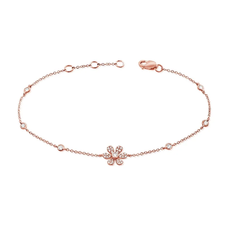 bracelets with floral charm -14k Gold & Diamond Flower Bracelet