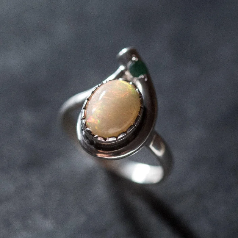 ladies rings with pearl accent -Opal Teardrop Ring - Fire Opal Ring - Two Stone Ring