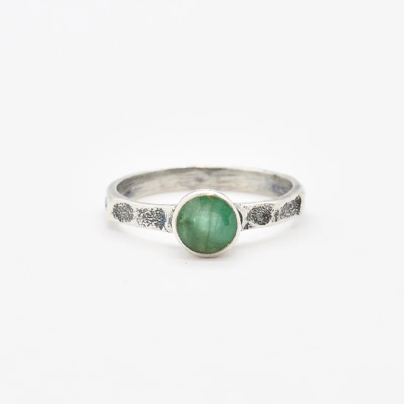 ladies rings dramatic bold style -Dainty Emerald Ring - Silver Hammered Band - Emerald Bezel Ring