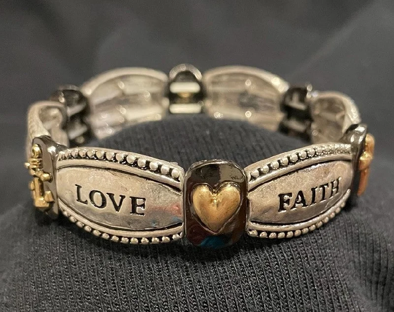 bracelets with infinity symbol -Faith, Hope, Love stretch bangle bracelet w/ brown and silver tones