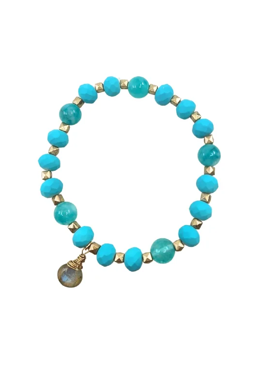 bracelets for mothers gift -Gold and Blue Amazonite Bracelet with Labradorite