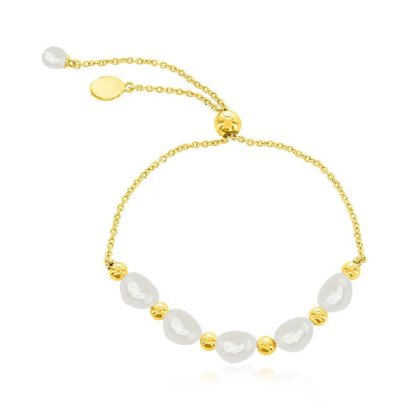 bracelets for women gold elegance -Sterling Silver or Gold Plated Over Sterling Silver Freshwater Pearl Bead Adjustable Bolo Bracelet