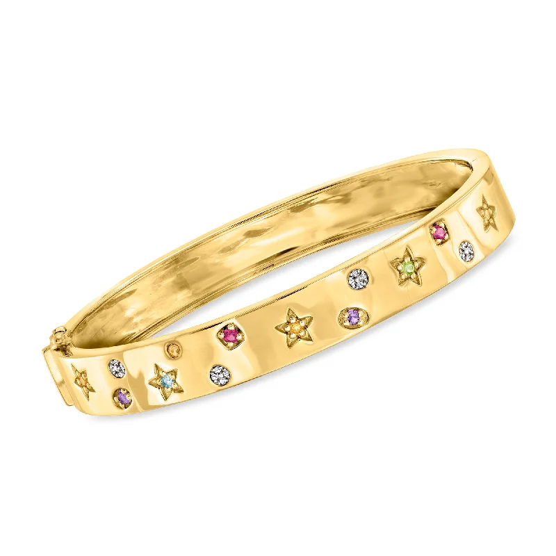 bracelets wide cuff style -Ross-Simons Multi-Gemstone Star Bangle Bracelet With Diamond Accents in 18kt Gold Over Sterling