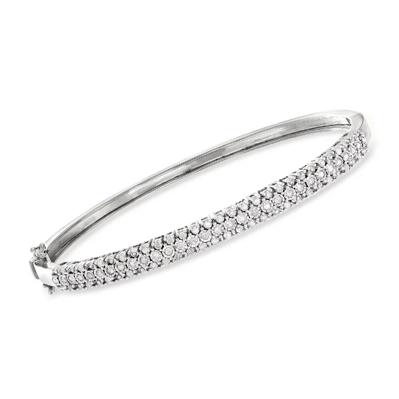 bracelets with cross charm -Ross-Simons Diamond Bangle Bracelet in Sterling Silver