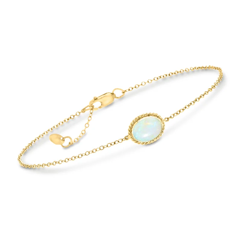 bracelets timeless beauty -Ross-Simons Oval Opal Roped Frame Bracelet in 14kt Yellow Gold