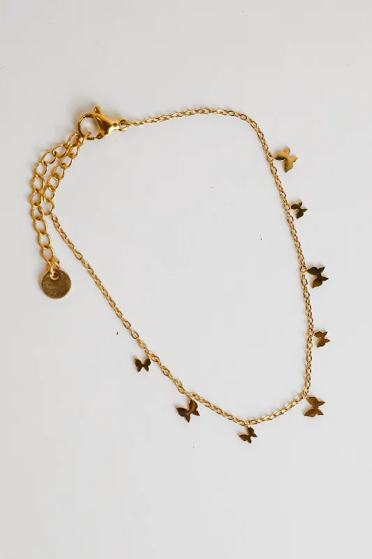 bracelets for women gold elegance -Katy Gold Butterfly Charm Bracelet