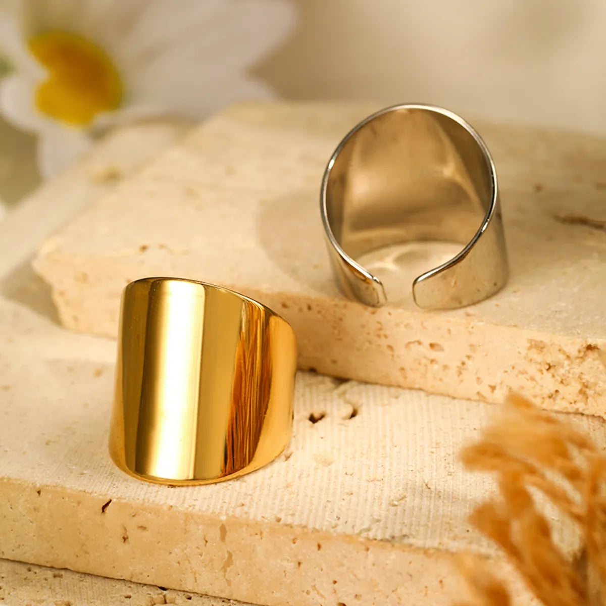 ladies rings modern sleek look -304 Stainless Steel 14K Gold Plated Simple Style Polishing Solid Color Open Rings