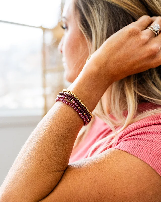 bracelets trendy 2025 style -Gold and Wine Beaded Bracelet Set