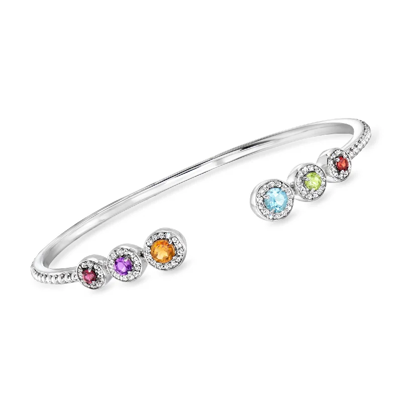 bracelets for beach wear -Ross-Simons Multi-Gemstone Cuff Bracelet in Sterling Silver