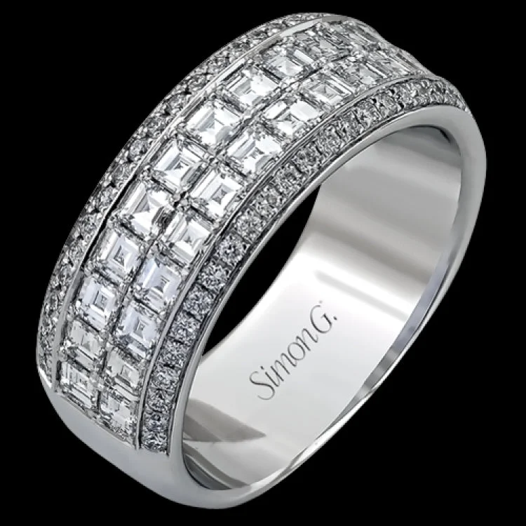 ladies rings anniversary gift idea -The perfect band for a special celebration, this anniversary ring features 1.53 ctw. square baguettes lined by a row of round diamonds 0.27 ctw.