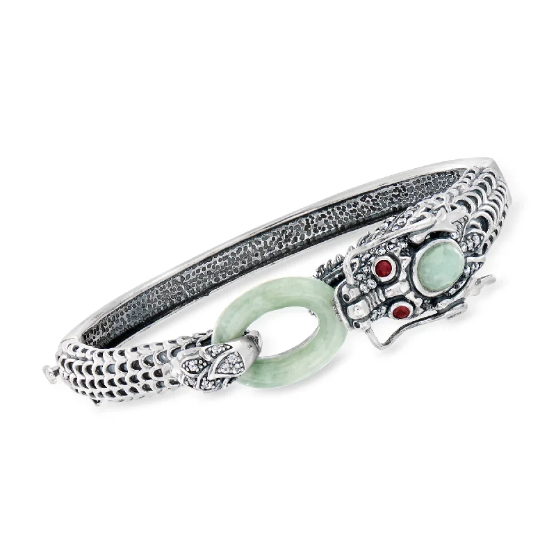 bracelets for wedding gift -Ross-Simons Jade, White Topaz and . Ruby Dragon Bangle Bracelet in Sterling Silver