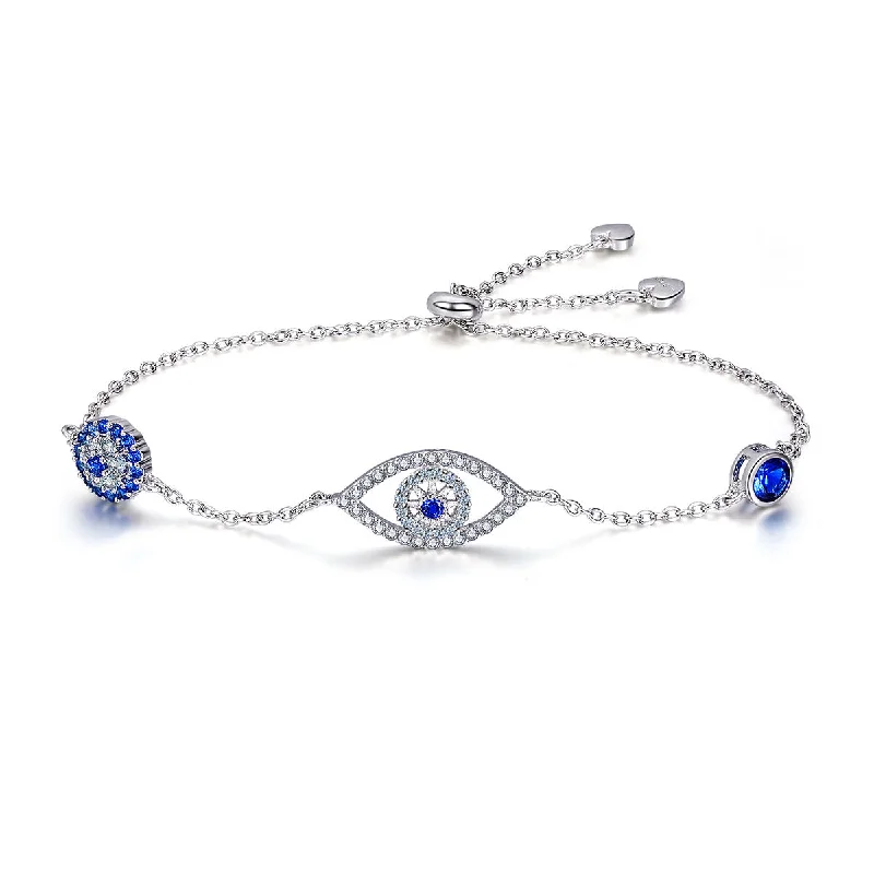 bracelets with engraved name -Blue Evil Eye Bracelet Sterling Silver