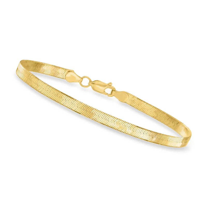 bracelets with shell design -Canaria 4mm 10kt Yellow Gold Herringbone Bracelet