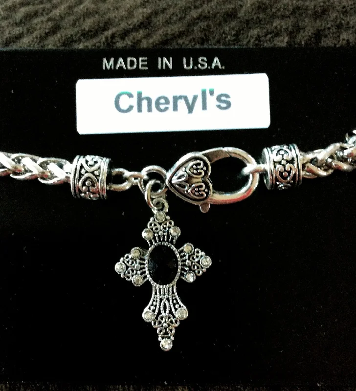 bracelets timeless beauty -Silver & Black Cross Bracelet