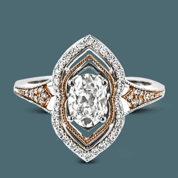 ladies rings personalized name ring -This intricate and unique ring setting is made for a marquise shaped center stone and features .23 ctw of white accent diamonds in 18k white and rose gold.