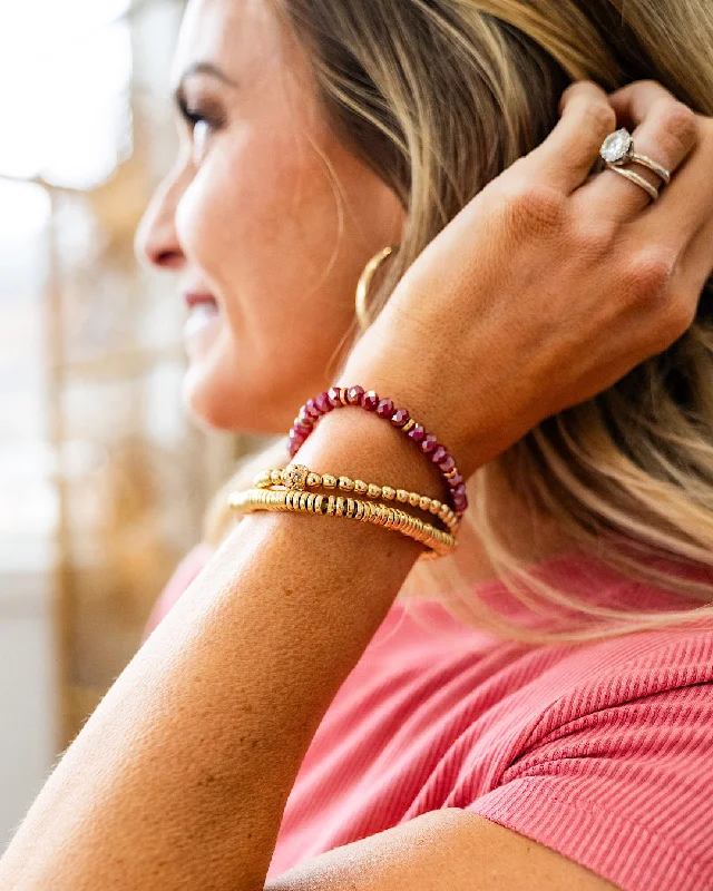 bracelets for evening wear -Gold and Wine Beaded Bracelet Set