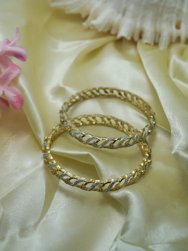 bracelets stylish affordable -Gold Plated White American Diamond Floral Bangles