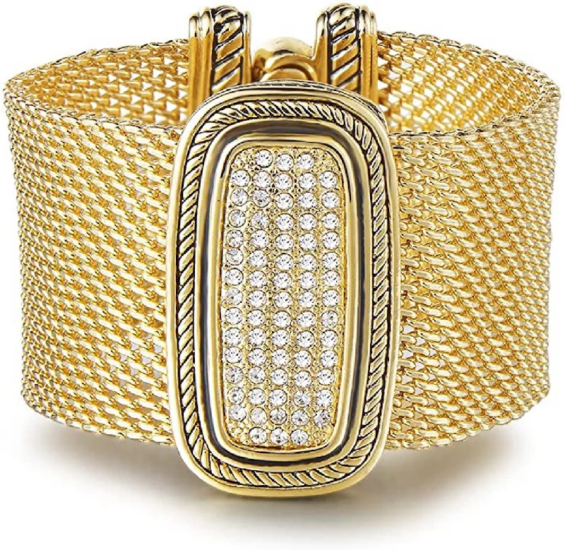 bracelets trendy 2025 style -18k Gold Mesh Embellished Statement Bracelet