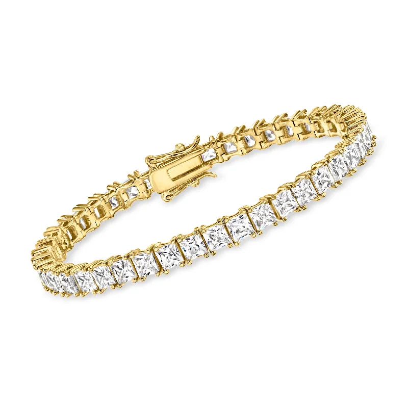 bracelets with heart pendant -Ross-Simons Princess-Cut CZ Tennis Bracelet in 18kt Gold Over Sterling