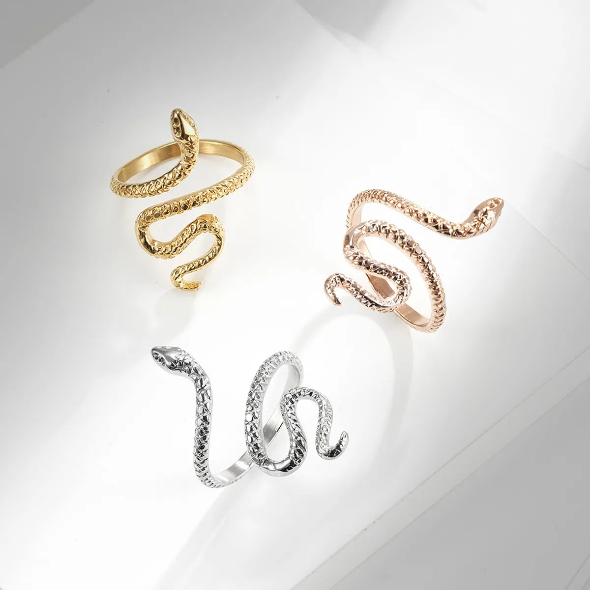 ladies rings with moonstone glow -IG Style Simple Style Snake 304 Stainless Steel 18K Gold Plated Open Rings In Bulk