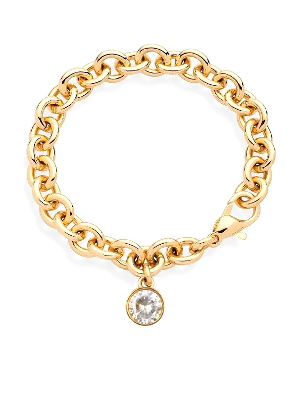 bracelets stylish affordable -18k Gold Plated Chunky Crystal Charm Bracelet