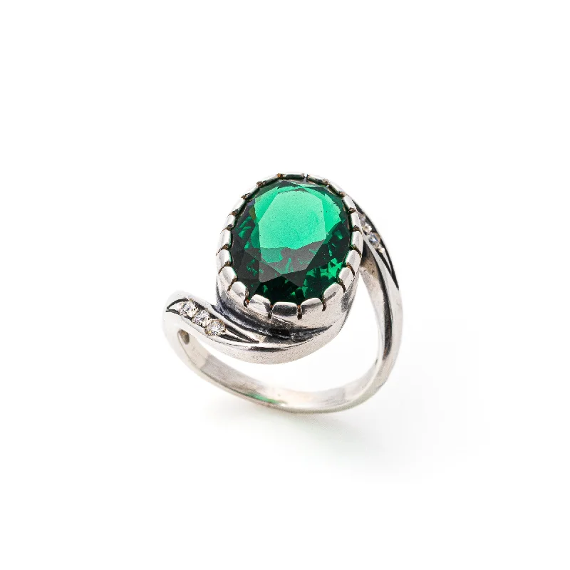 ladies rings with black diamond -Antique Emerald Ring - Emerald Statement Ring - Green Gemstone Ring