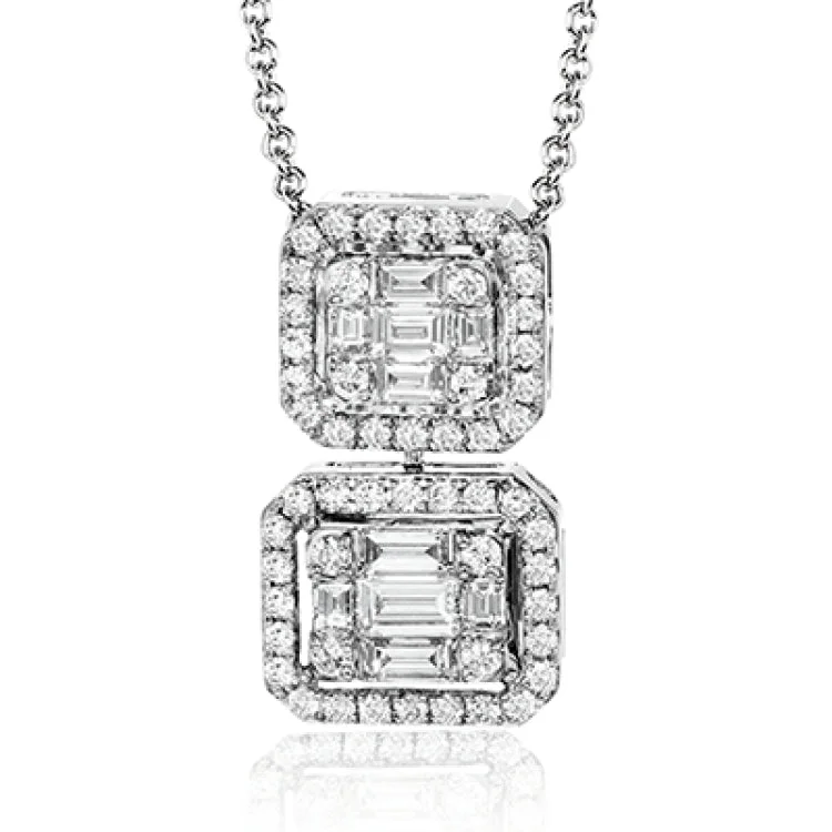 ladies rings for anniversary love -This lovely necklace is sure to bring something special to your day, with .37 ctw of round brilliant diamonds and .36 ctw of baguette diamonds set into an 18k white gold design.