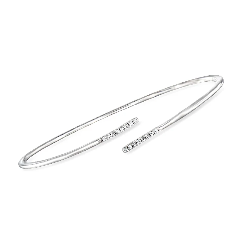 bracelets with silver charm -RS Pure by Ross-Simons Diamond Bypass Bangle Bracelet in Sterling Silver