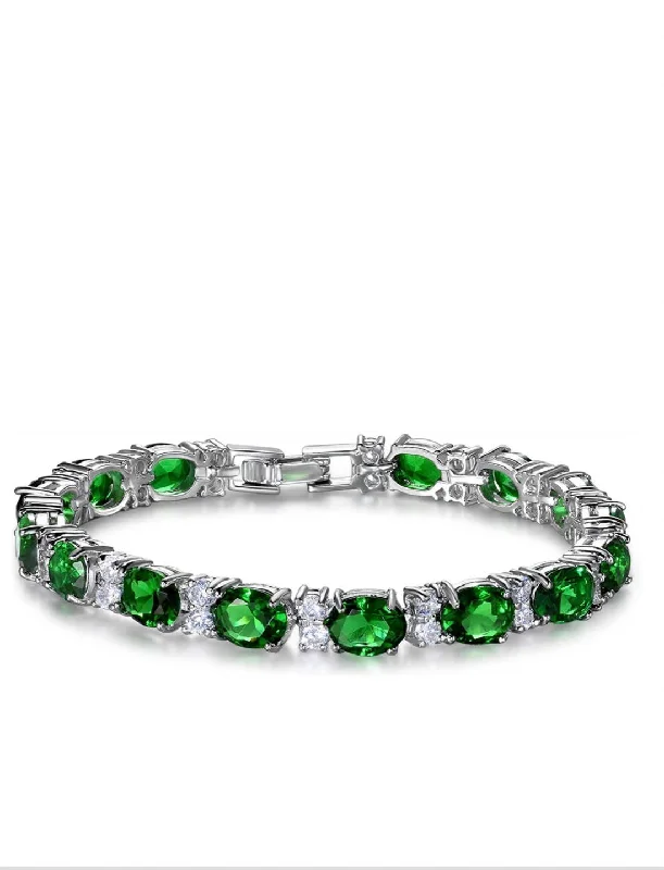 bracelets for bold fashion -Silver Green Eternity Tennis Bracelet