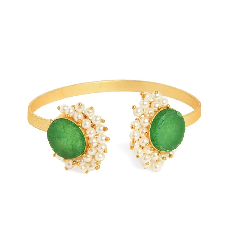 bracelets with gold plating -Women Gold-plated  Green Brass Pearls Bangle-style Bracelet