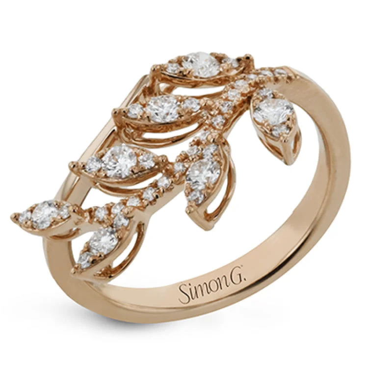 ladies rings affordable luxury -18K yellow gold fashion ring from our nature collection, in a leaf design is sprinkled with diamonds 0.45 ctw., representing morning dew.