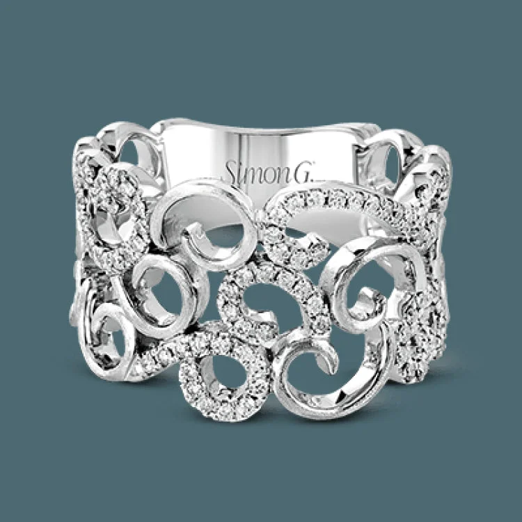 ladies rings for vintage charm -Featuring a romantic vintage-inspired design, this intricate, swirling white gold ring is accentuated by .35 ctw glistening round cut white diamonds.