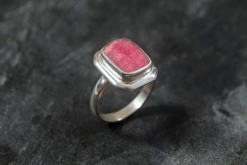 ladies rings with sapphire blue -Rhodochrosite Ring - Pink Square Ring - Vintage Square Ring