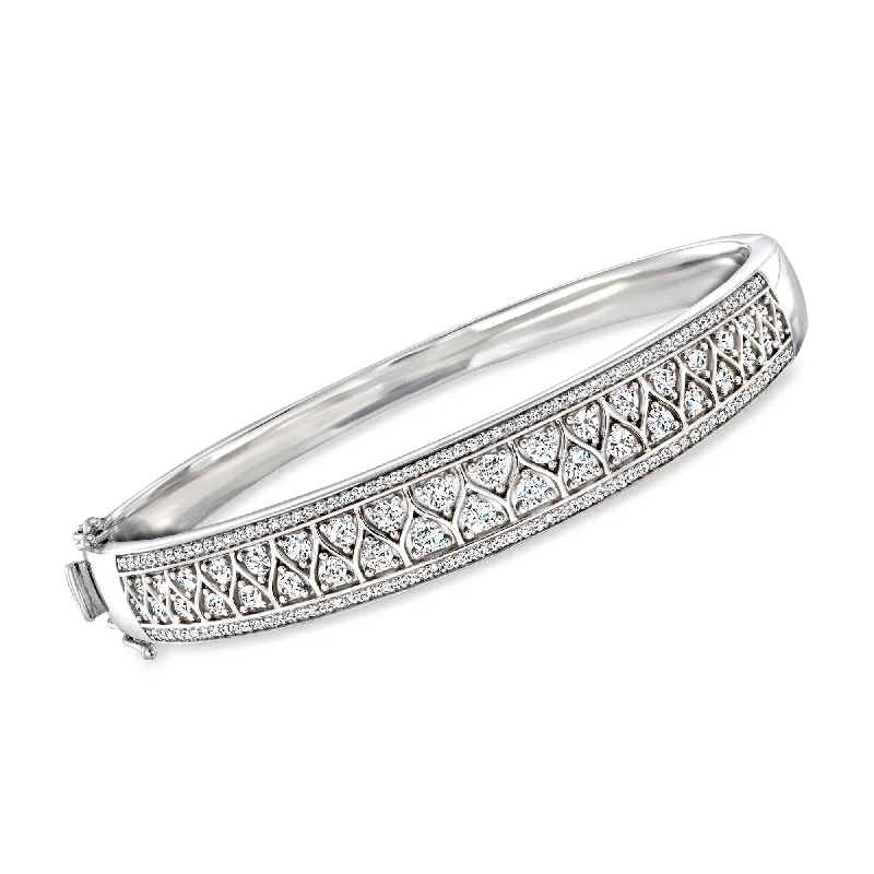 bracelets bold statement piece -Ross-Simons Diamond Geometric Bangle Bracelet in Sterling Silver