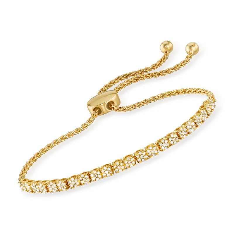 bracelets boho chic vibe -Ross-Simons Diamond Cluster Bolo Bracelet in 18kt Gold Over Sterling