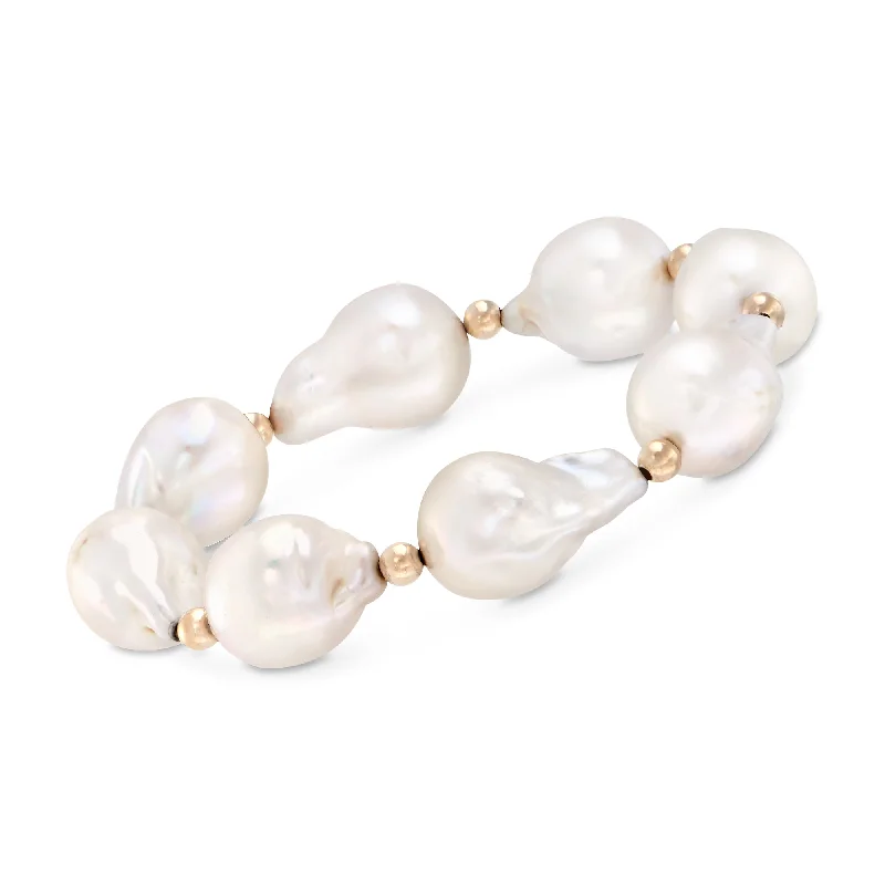 bracelets for birthday gift -Ross-Simons 13-14mm Cultured Baroque Pearl Stretch Bracelet With 14kt Yellow Gold