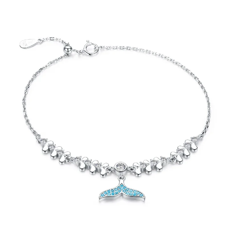 bracelets with heart pendant -Blue Mermaid Tail Bracelet Sterling Silver