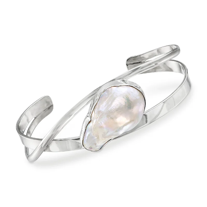 bracelets for casual chic -Ross-Simons 26x17mm Cultured Baroque Pearl Cuff Bracelet in Sterling Silver