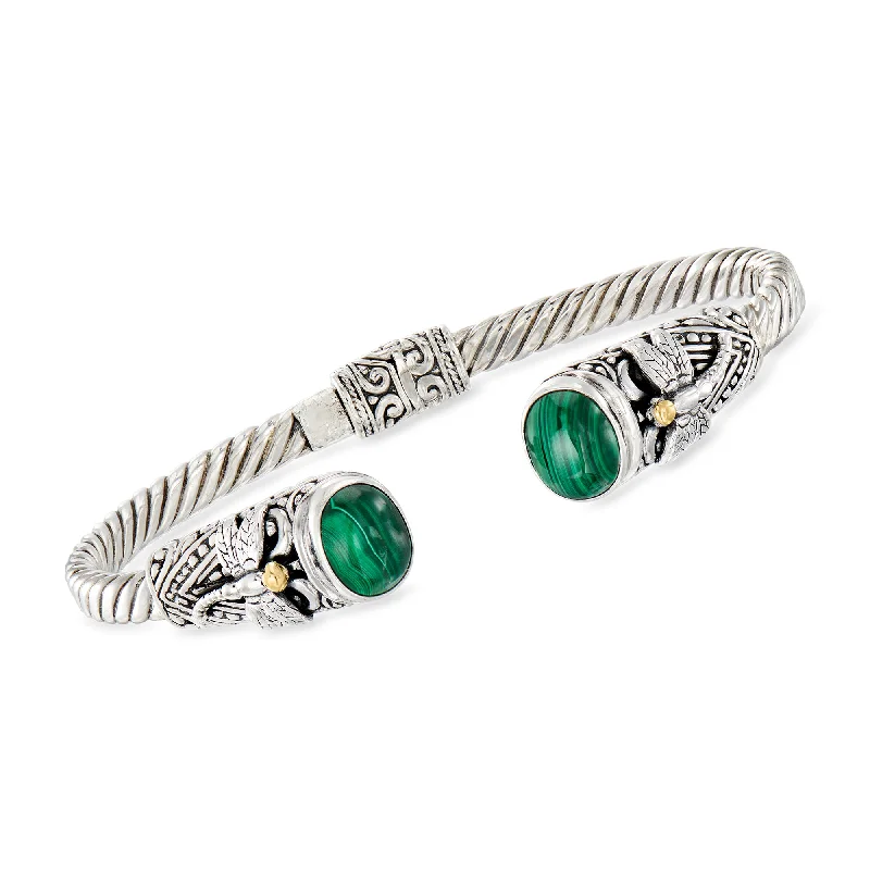 bracelets with purple amethyst -Ross-Simons Malachite Bali-Style Dragonfly Cuff Bracelet in Sterling Silver With 18kt Yellow Gold