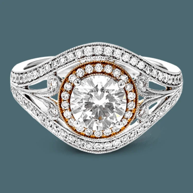 ladies rings for proposal gift -This beautiful vintage-inspired ring has a wonderful low profile and is crafted from 18k white and rose gold. It contains .44 ctw of round brilliant white diamonds.