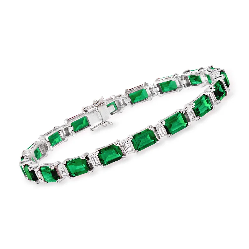 bracelets with aquamarine stone -Ross-Simons Simulated Emerald and . CZ Bracelet in Sterling Silver