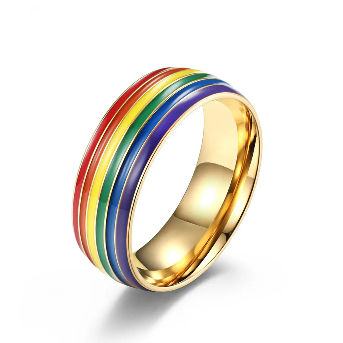 ladies rings layered stackable look -Fashion Rainbow Titanium Steel Rings Epoxy Stainless Steel Rings