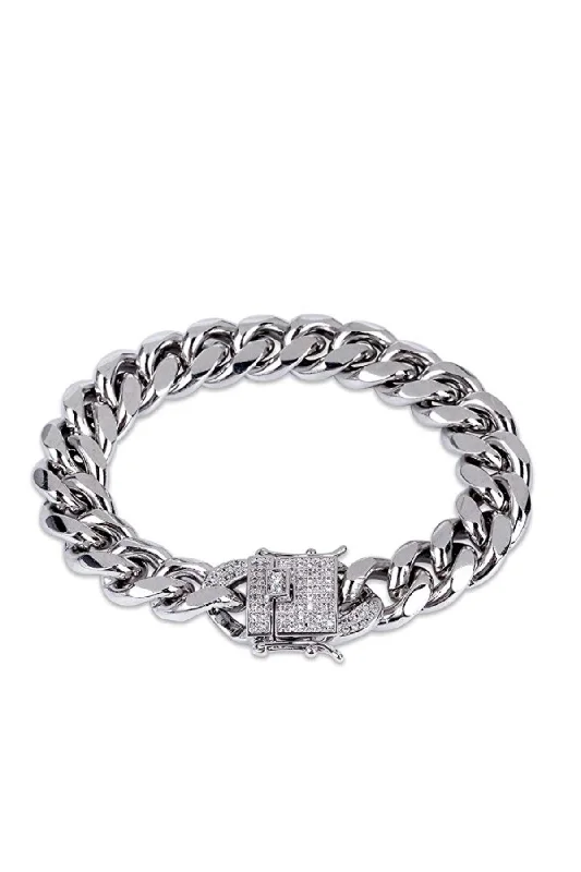 bracelets for women gold elegance -Silver Link & Cz Clasp Bracelet