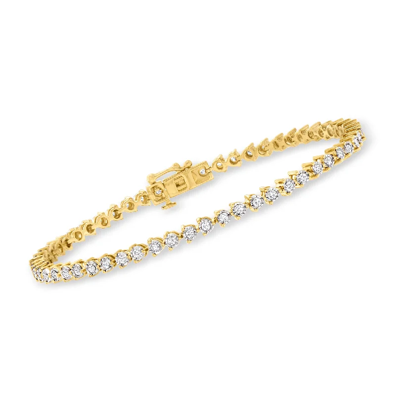 bracelets with blue sapphire -Ross-Simons Round Brilliant-Cut Diamond Tennis Bracelet in 18kt Gold Over Sterling