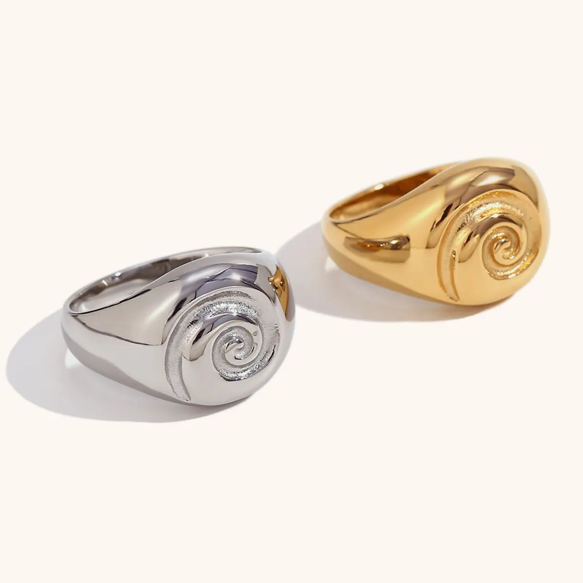 ladies rings adjustable fit size -Stainless Steel 18K Gold Plated Casual Retro Swirl Pattern Rings