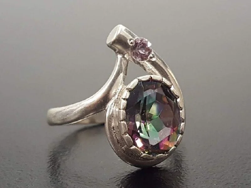 ladies rings for birthday surprise -Mystic Topaz Ring - Purple Teardrop Ring - Vintage Mystic Topaz Ring